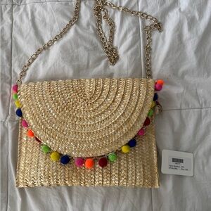 Colorful Pom-Pom Straw Bag